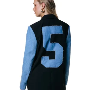 Mimmi Denim Contrast Sleeve Single Breasted Blazer