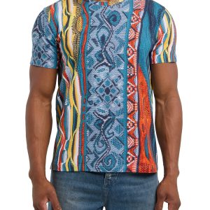 Carlo Colucci T-Shirt met Allover Knit-Print Blauw.