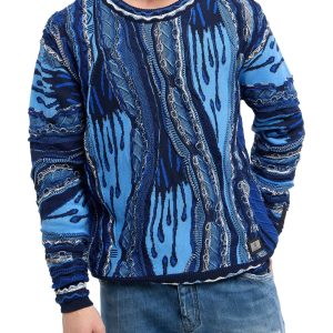 CARLO COLUCCI 3D GEBREIDEN TRUI JEANS BLAUW KLEUR.