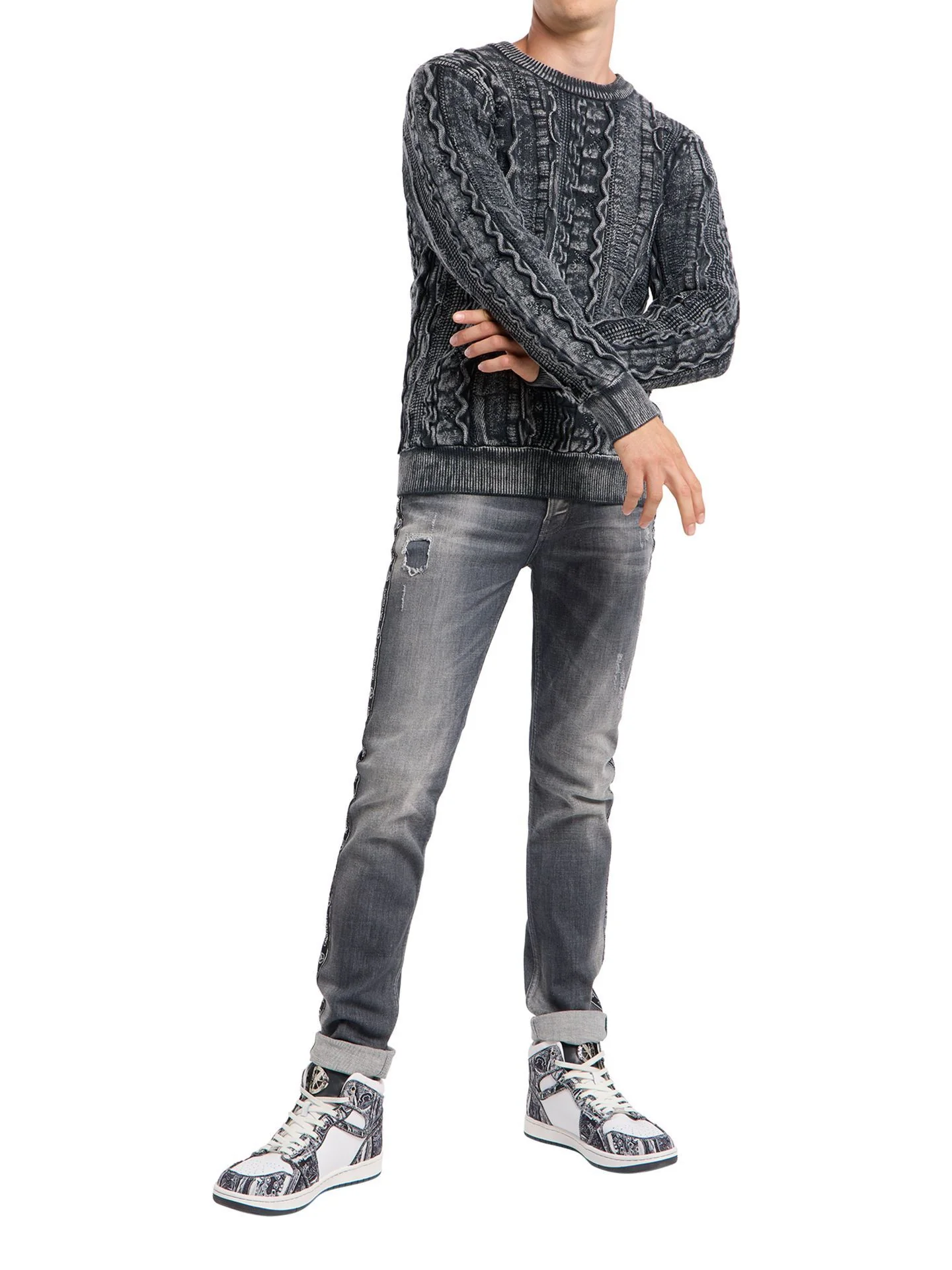 CARLO COLUCCI GEBREIDEN TRUI ZWART GRIJS - Afbeelding 3