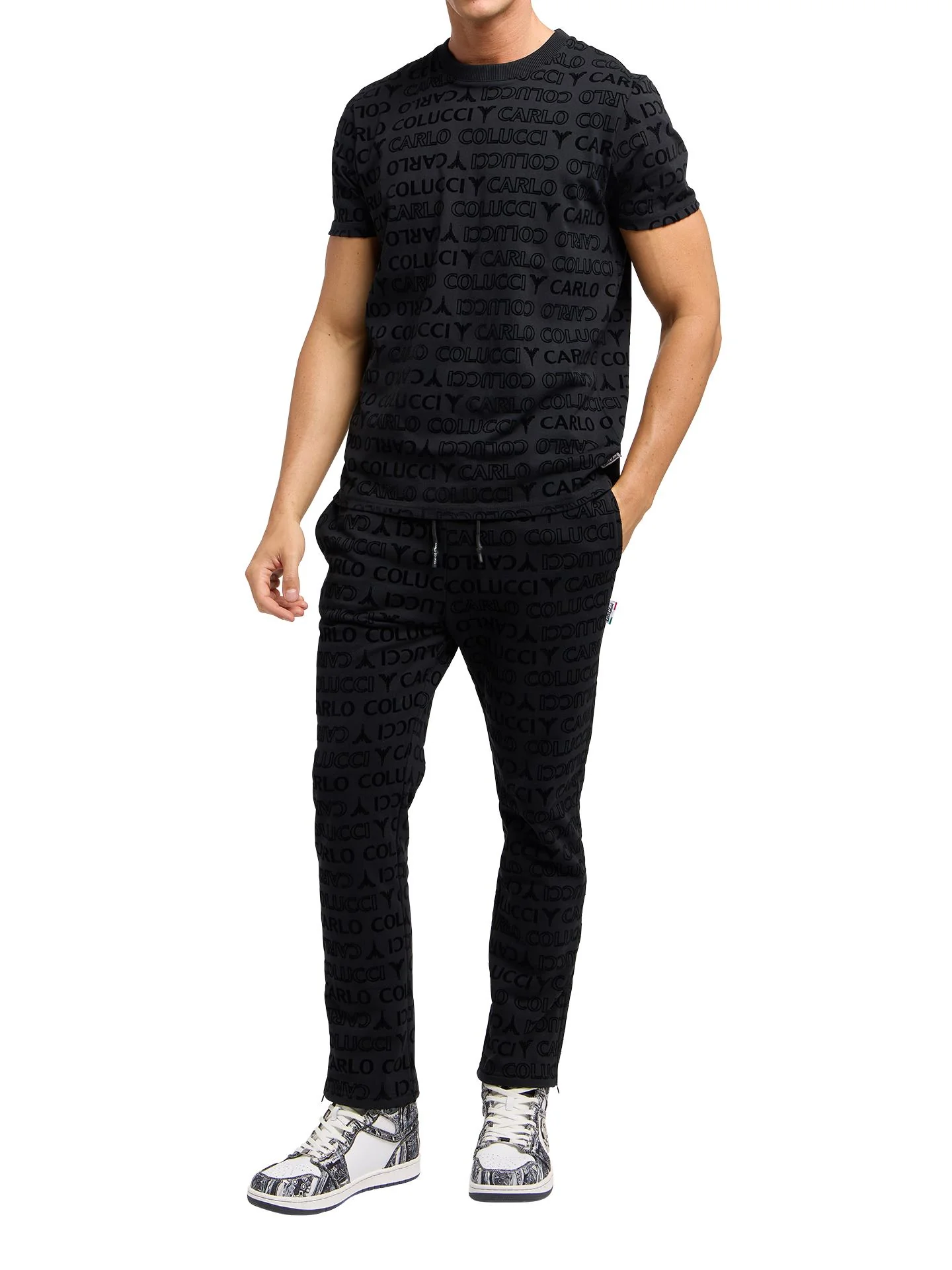 Carlo Colucci T-shirt met Flok-Monogram Zwart en Zilver - Afbeelding 4