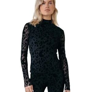 Neyo Leopard Flock Mesh Turtleneck Top