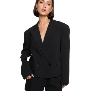 Woven Cropped Studs Blazer