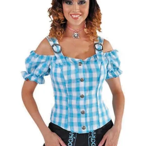 Tiroolse Damesblouse Blauw-Wit