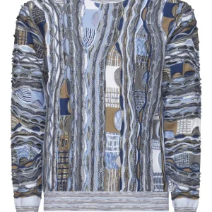 Montechiaro trui met driedimensionale effecten Grijs Taupe Blauw