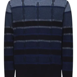 Montechiaro trui met kabel en strepen patroon Blauw Maat-52