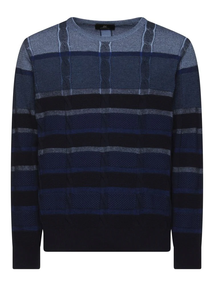 Montechiaro trui met kabel en strepen patroon Blauw Maat-52