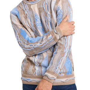 CARLO COLUCCI GEBREIDEN TRUI BEIGE BLAUW.