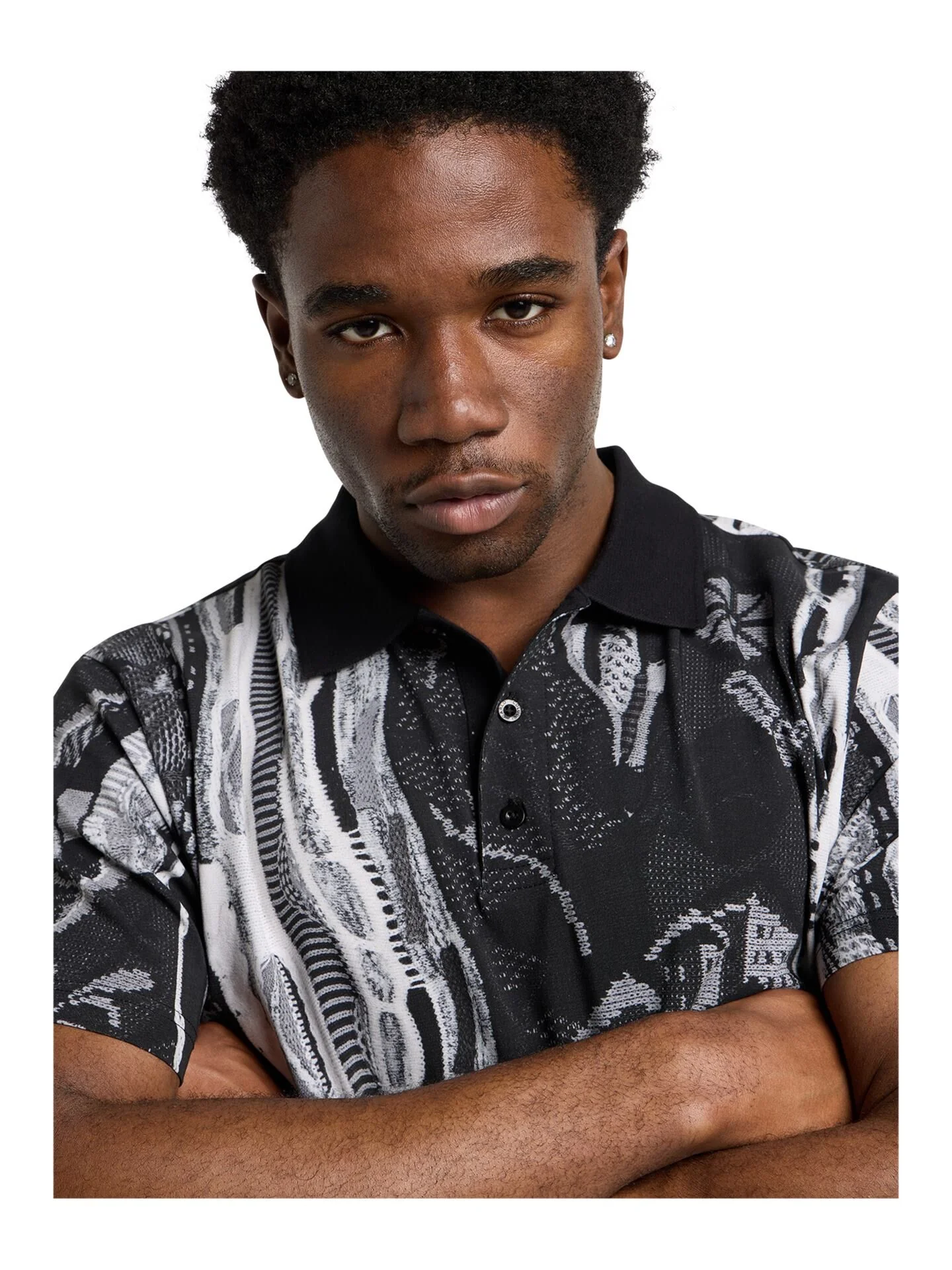 CARLO COLUCCI POLO SHIRT MET GEBREIDEN PRINT ZWART WIT. - Afbeelding 5