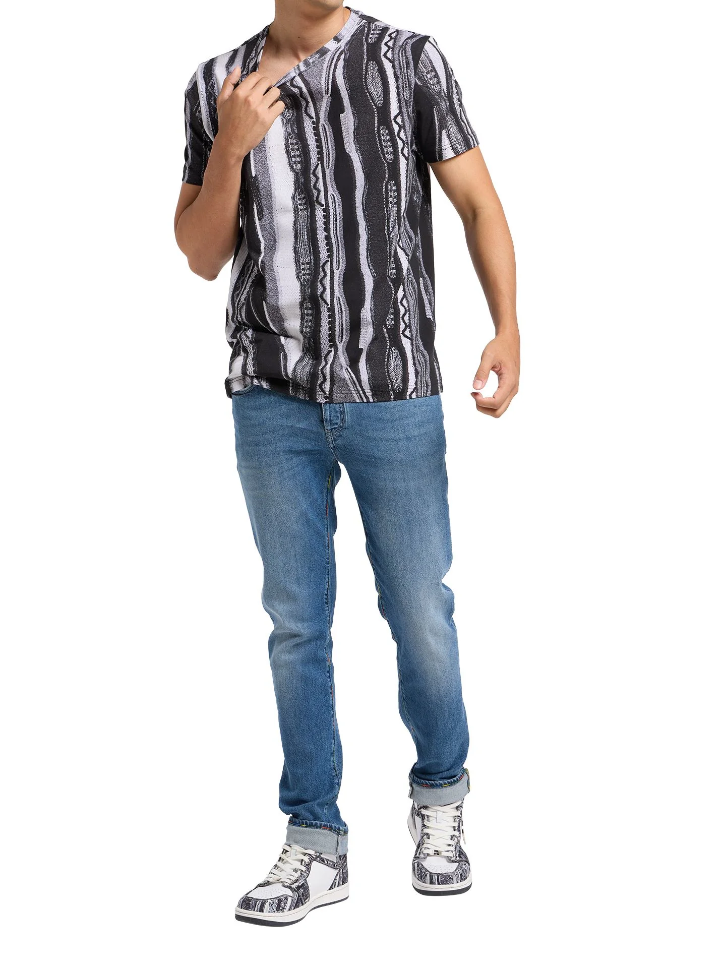 Carlo Colucci T-shirt met Allover Print Zwart/ Grijs - Afbeelding 4