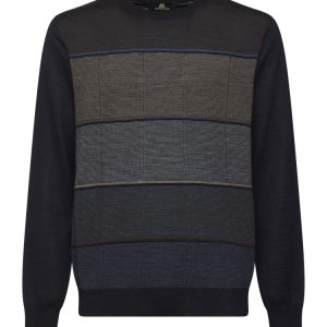 Montechiaro Trui Ronde Hals Blauw en Beige