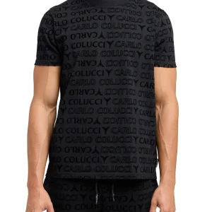 Carlo Colucci T-shirt met Flok-Monogram Zwart en Zilver