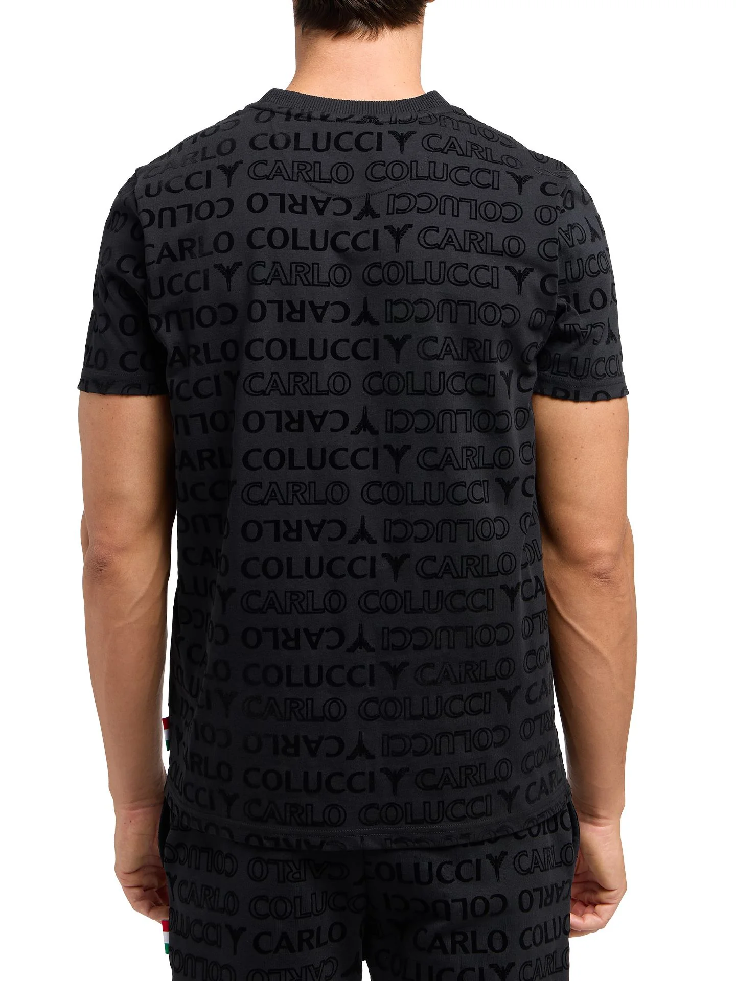 Carlo Colucci T-shirt met Flok-Monogram Zwart en Zilver - Afbeelding 5