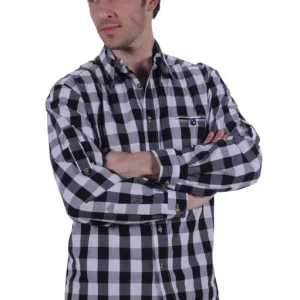 Tiroler herenblouse ruit zwart-wit