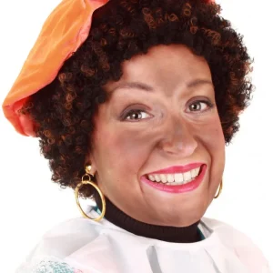 Pietenpruik Zwart met bruin verstelbare kap