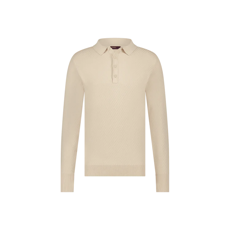 AEDEN DUNCAN KNIT POLO MET LANGE MOUWEN BEIGE - Afbeelding 2