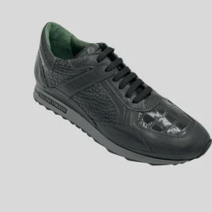 Galizio Torresi Leren Veter Schoenen met Croco Print Zwart.