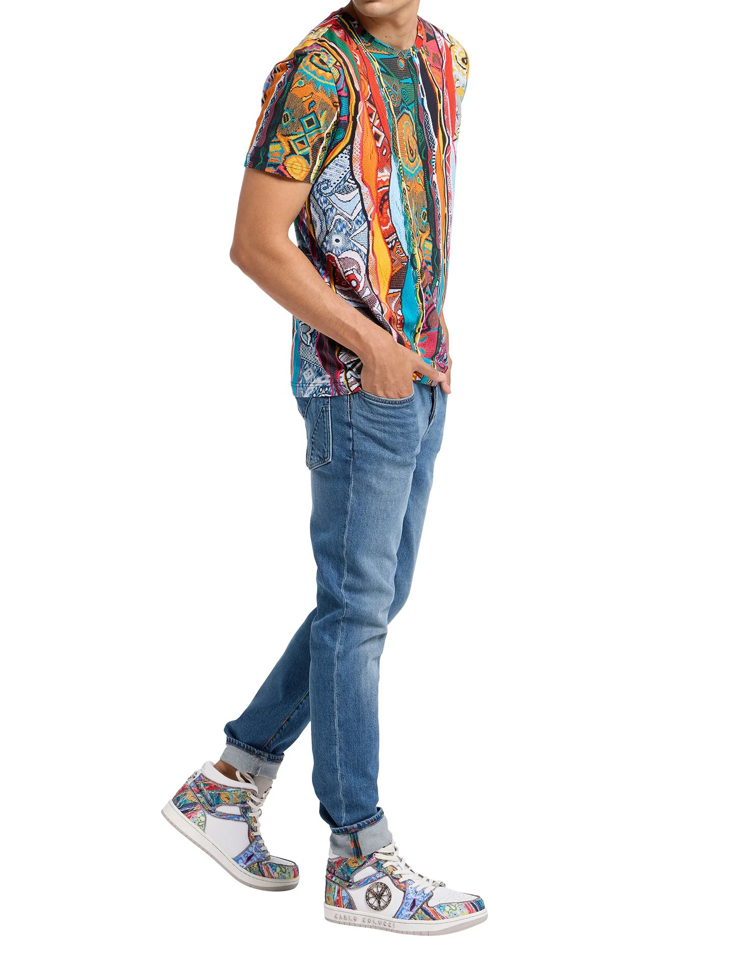 Carlo Colucci T-Shirt Veelkleurig met Allover Print. - Afbeelding 4