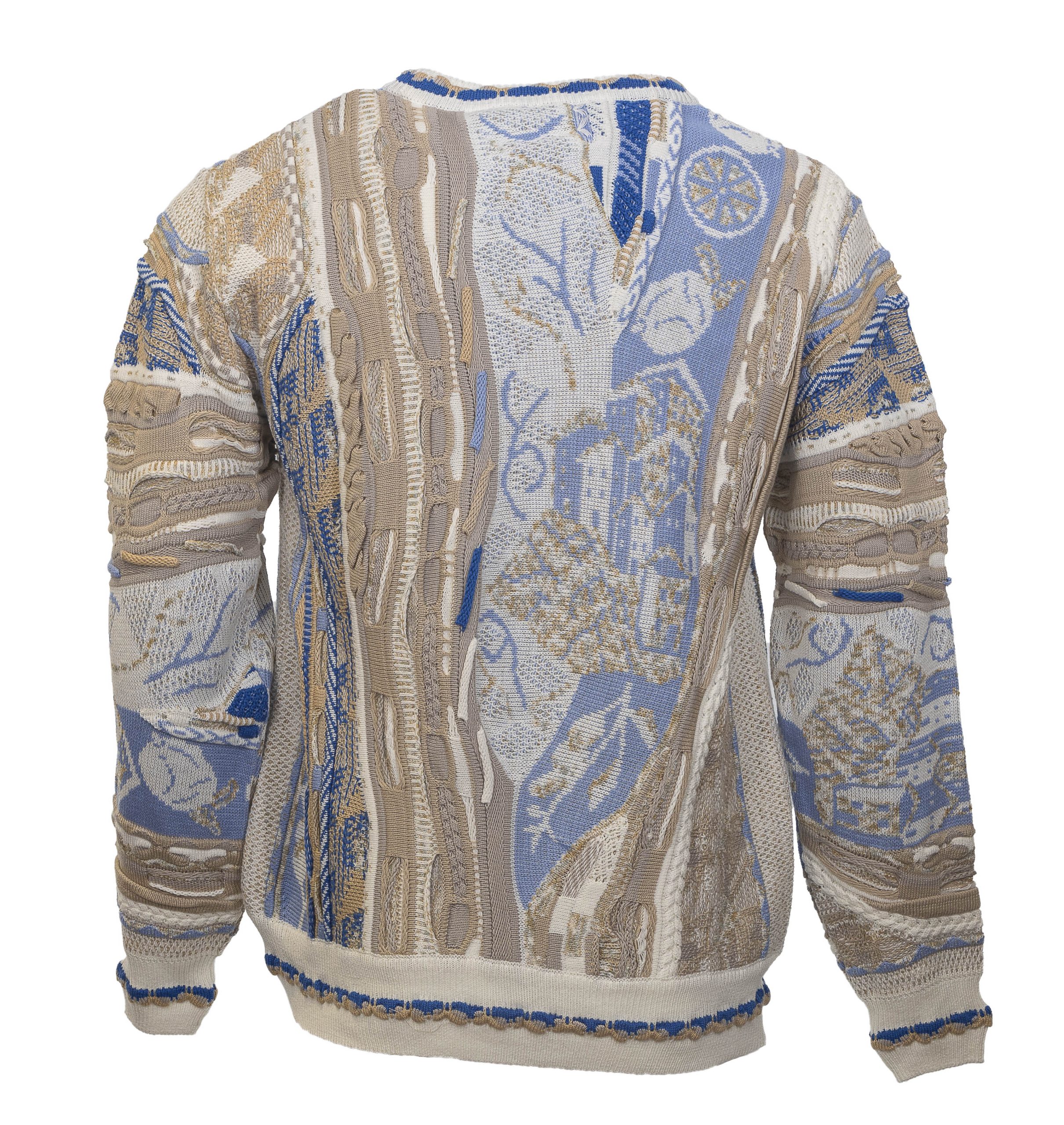 Carlo Colucci Gebreide Trui Beige Blauw Ronde Hals. - Afbeelding 4