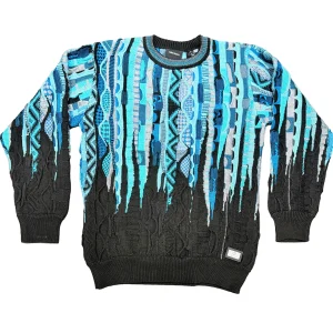 3D Jacquard Gebreiden Trui Zwart Blauw.