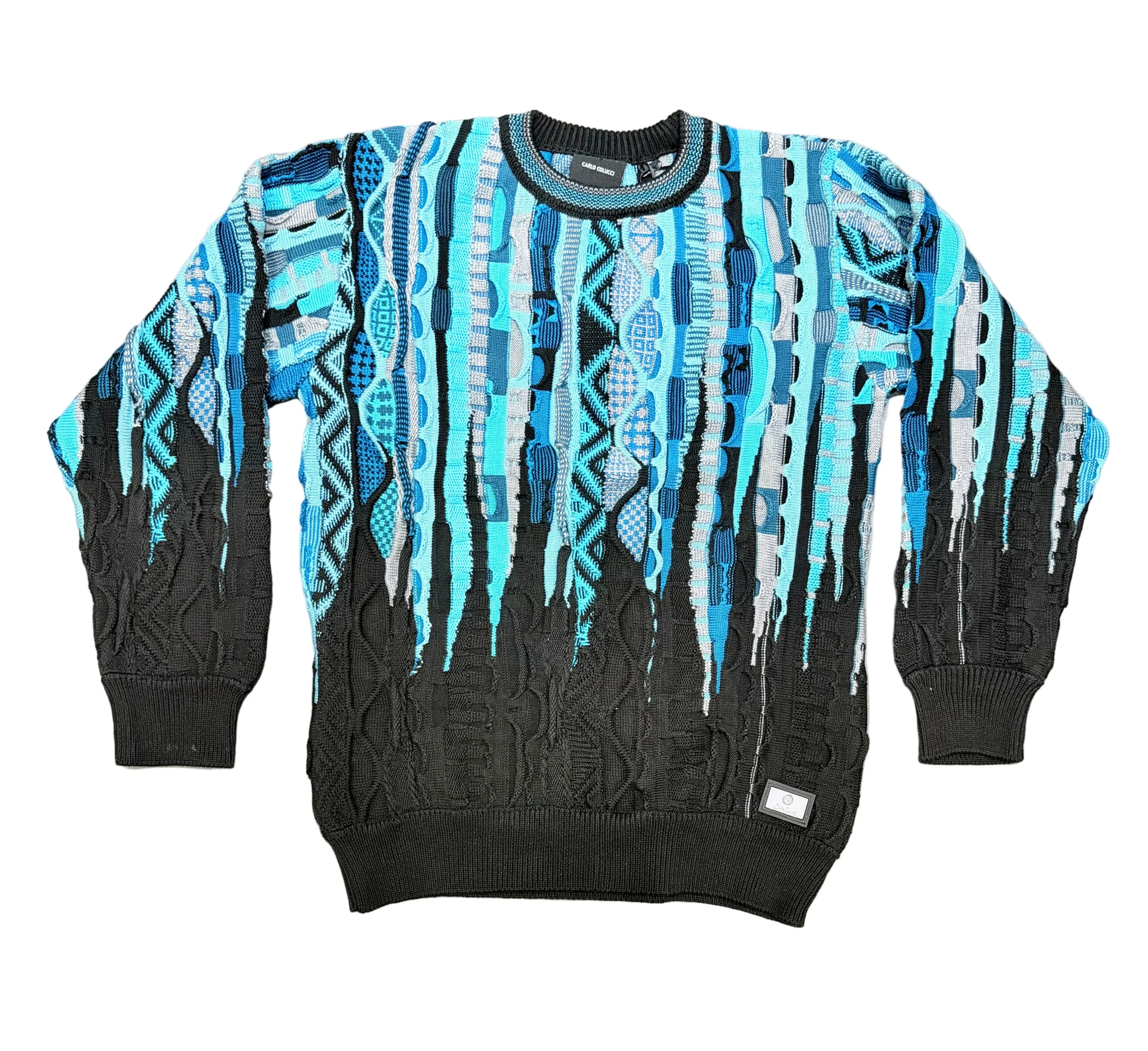 3D Jacquard Gebreiden Trui Zwart Blauw. - Afbeelding 2