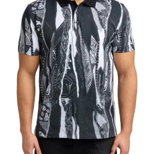 CARLO COLUCCI POLOSHIRT MET GEBREIDE PRINT ZWART.