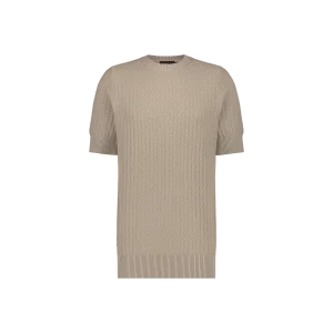 Aeden Heren gebreide T-shirt korte mouw Taupe kleur Maat-S