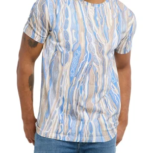 3D Gebreiden Print T-Shirt Blauw-Beige