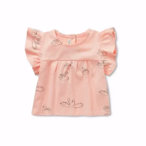 Sproet & Sprout - Baby Ruffle Top Swan Print Blush Pink