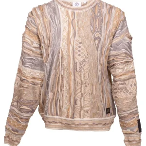 Carlo Colucci trui met ronde hals en jacquardpatroon Beige