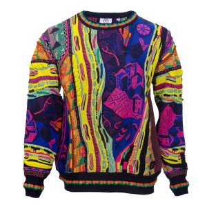 Carlo Colucci Gebreiden Trui Geel Marine Ronde Hals.