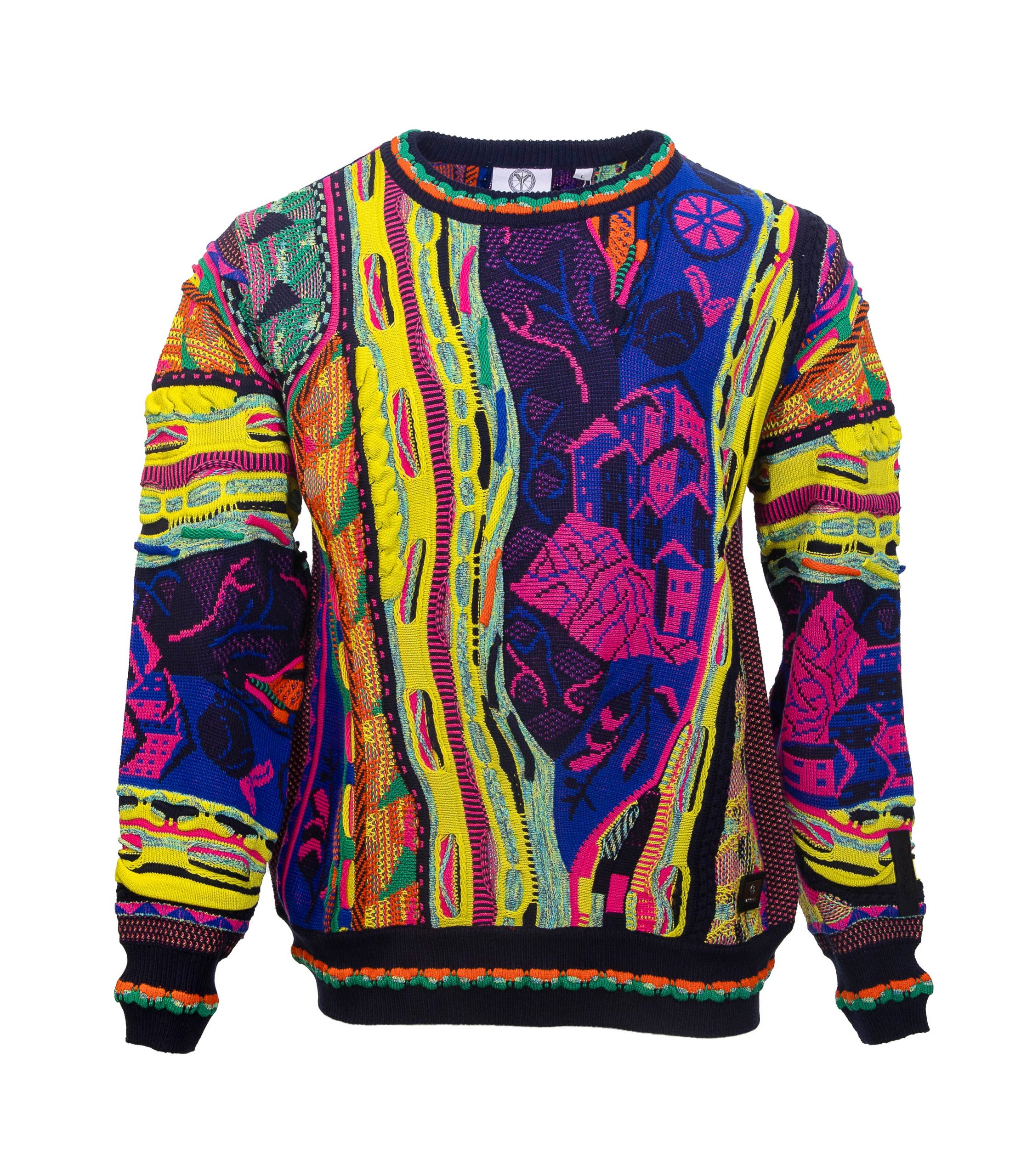 Carlo Colucci Gebreiden Trui Geel Marine Ronde Hals. - Afbeelding 2