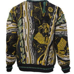 Carlo Colucci Gebreiden Trui Geel Zwart Ronde Hals.