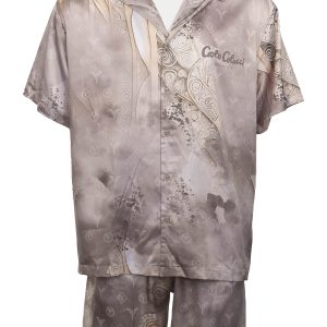 CARLO COLUCCI Oversized Korte Mouwen Overhemd met Print Beige
