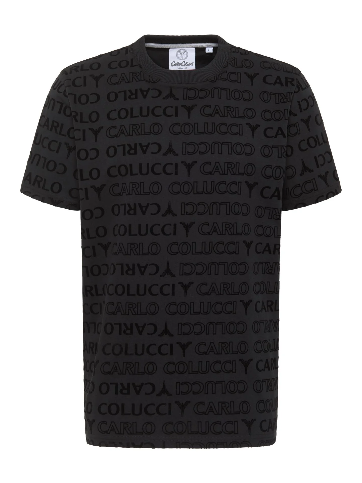 Carlo Colucci T-shirt met Flok-Monogram Zwart en Zilver - Afbeelding 3