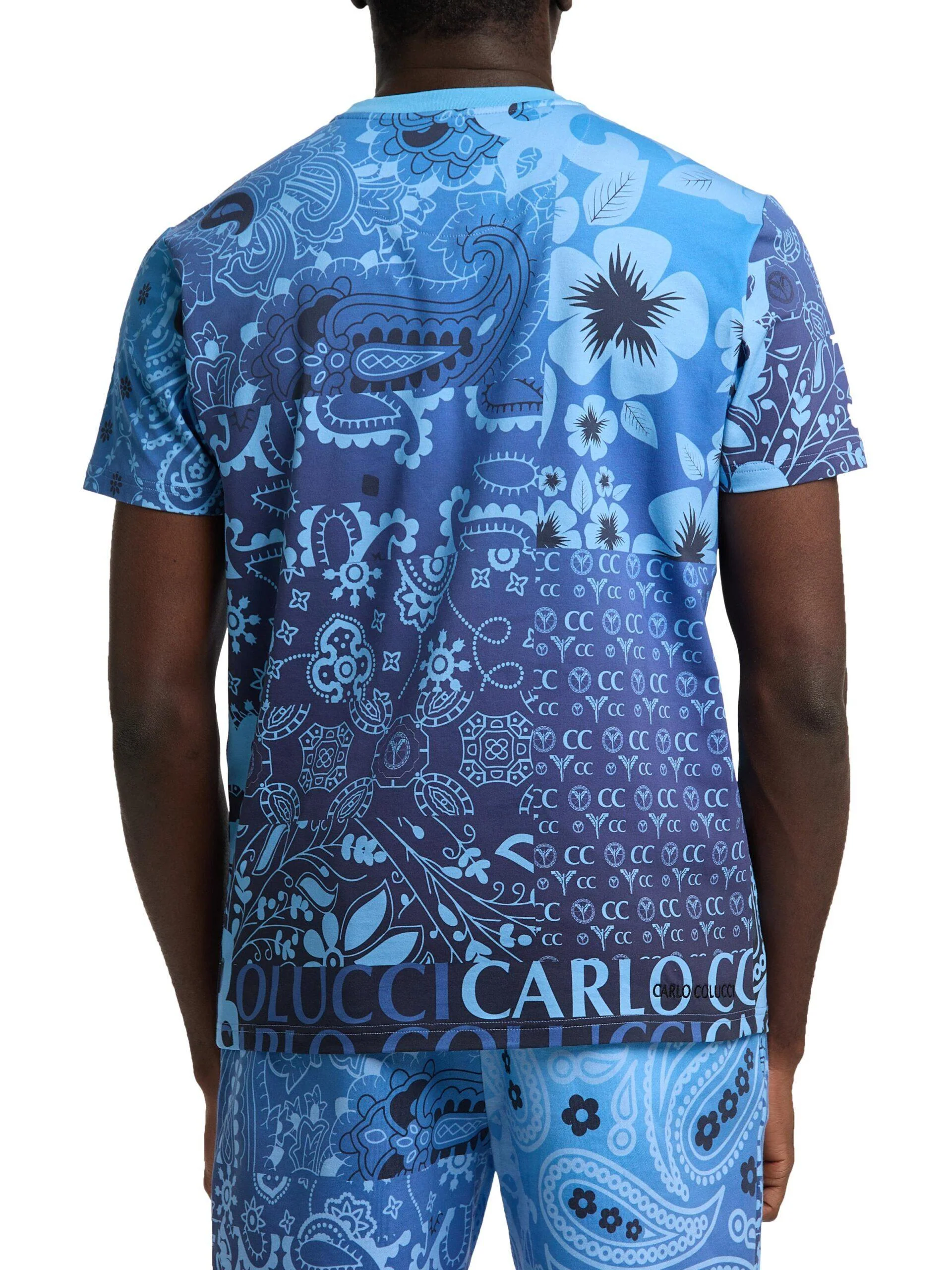 Carlo Colucci T-shirt met opvallend design Blauw Maat-XS - Afbeelding 3