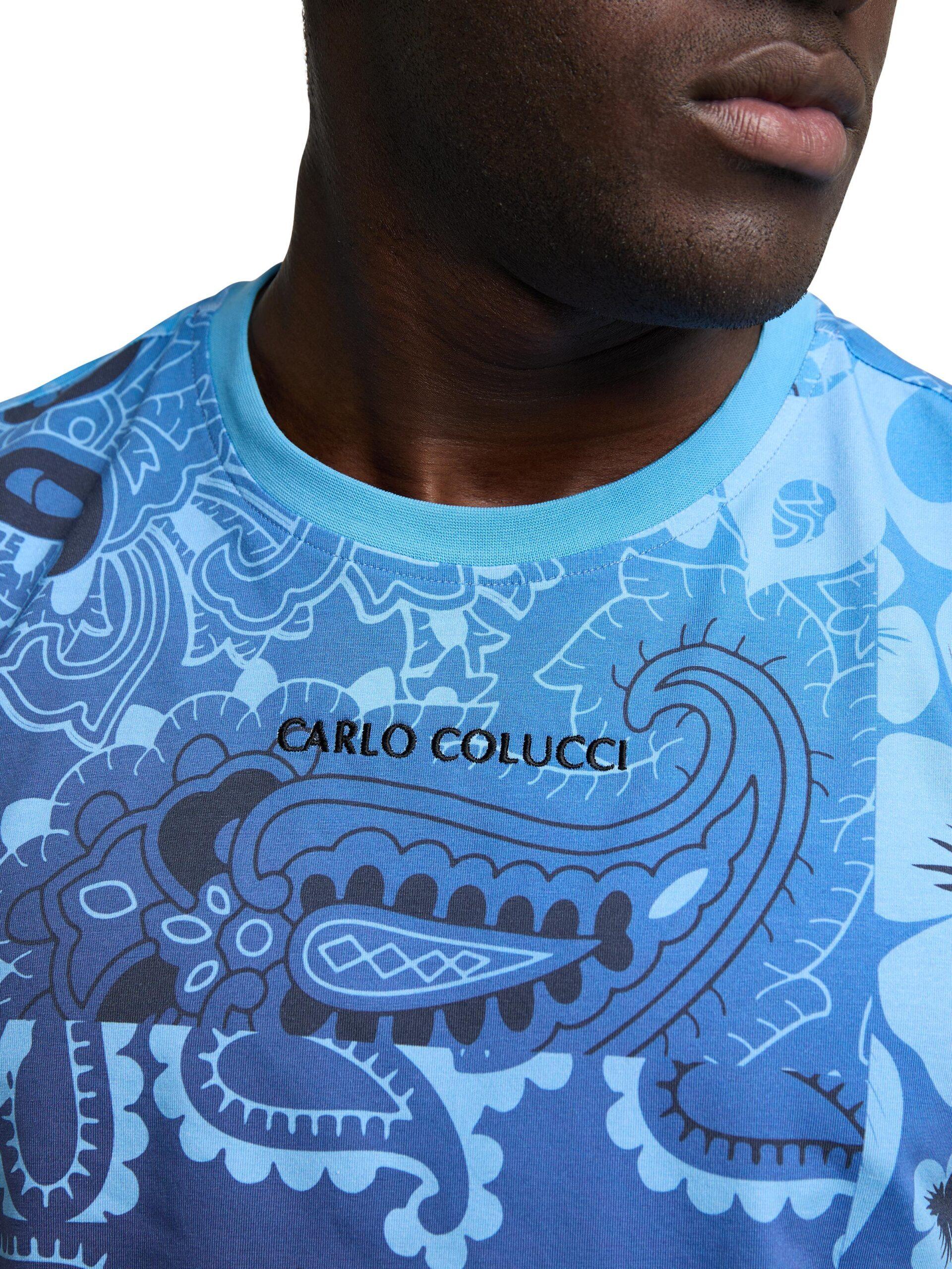 Carlo Colucci T-shirt met opvallend design Blauw Maat-XS - Afbeelding 5