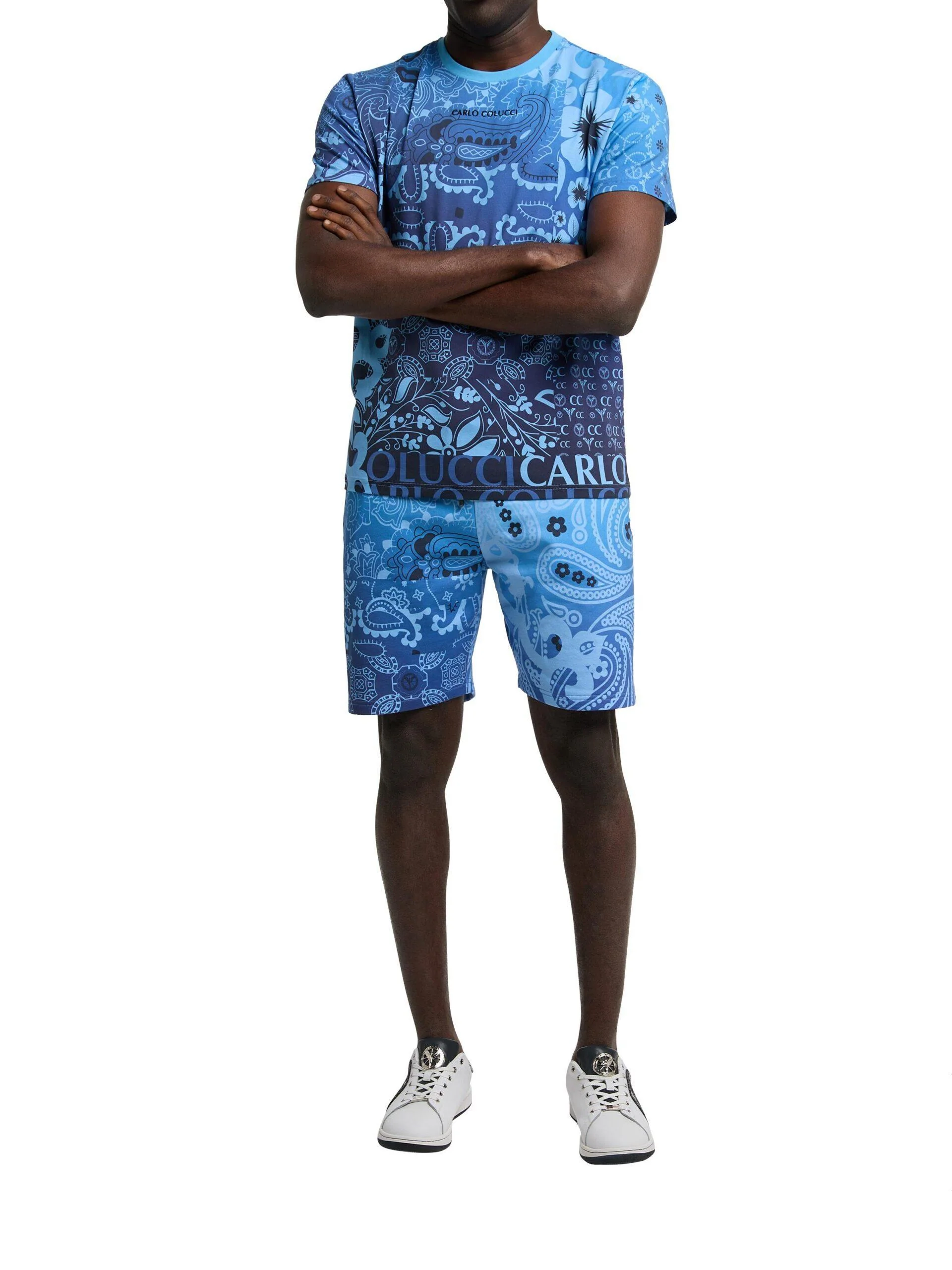 Carlo Colucci T-shirt met opvallend design Blauw Maat-XS - Afbeelding 4