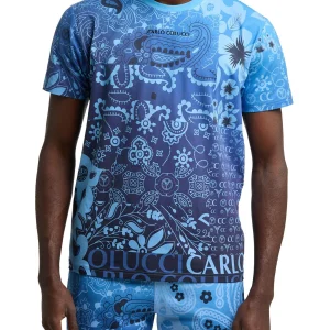 Carlo Colucci T-shirt met opvallend design Blauw Maat-XS
