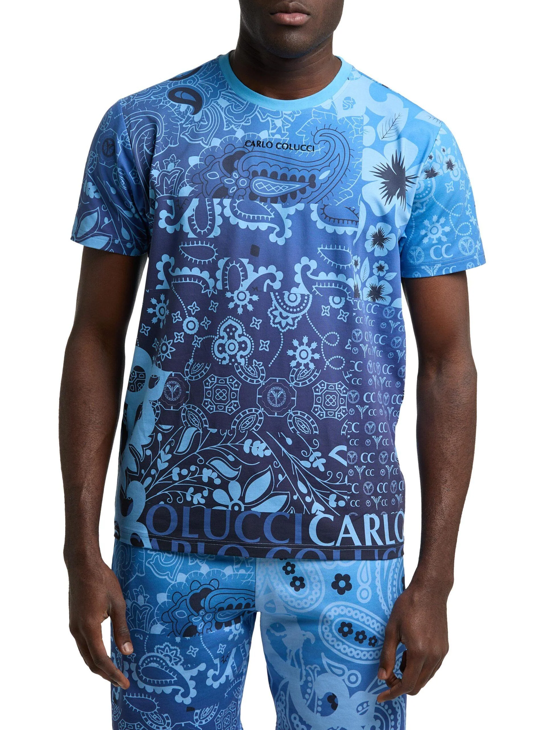 Carlo Colucci T-shirt met opvallend design Blauw Maat-XS - Afbeelding 2