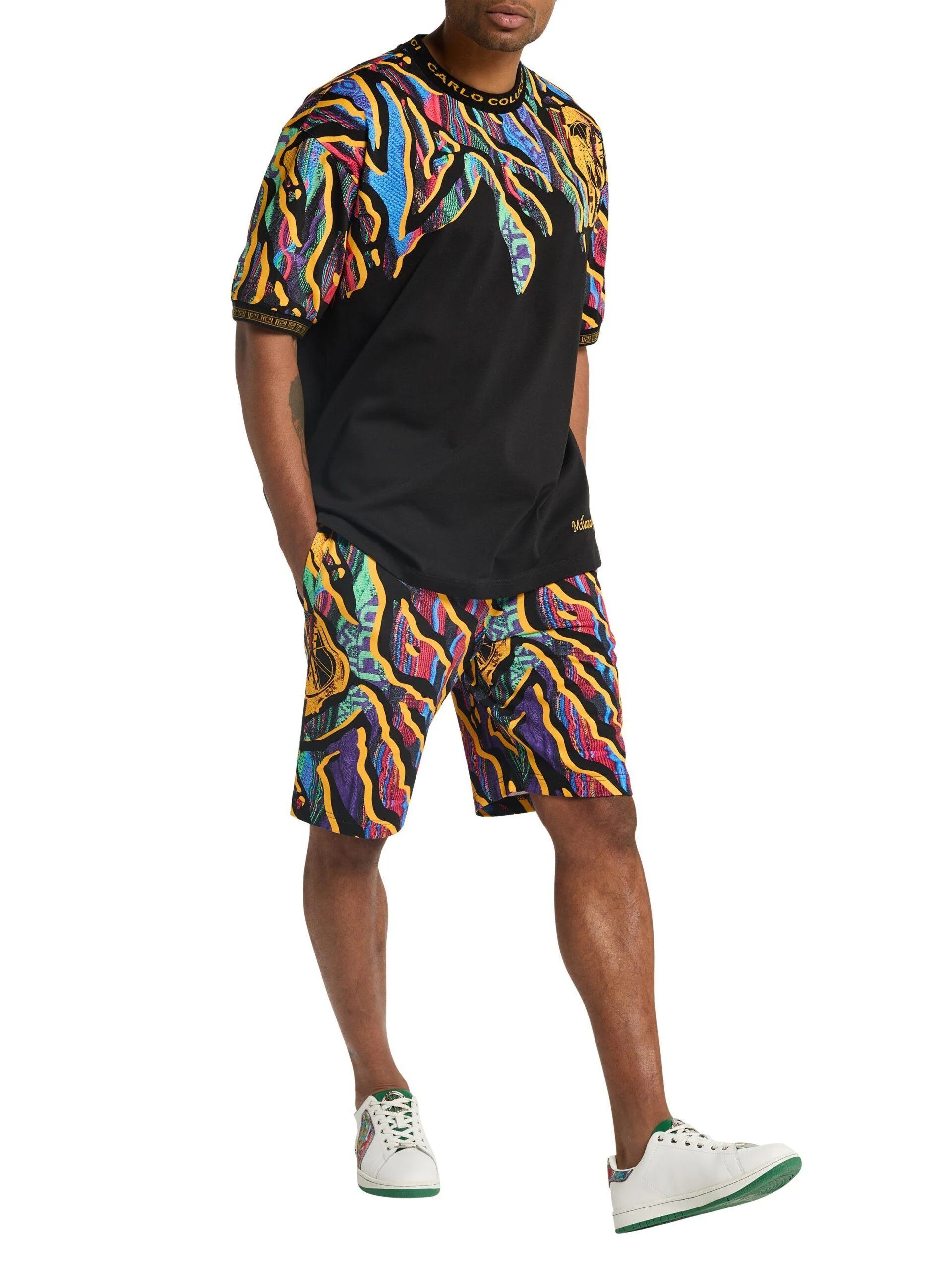 Carlo Colucci sweatshort met all-over print Zwart Veelkleurig - Afbeelding 4