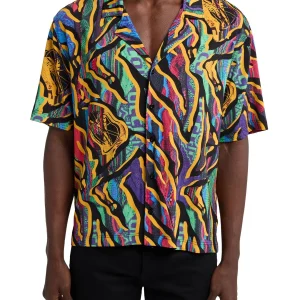 Carlo Colucci oversized Korte Mouwen overhemd met print Zwart Multicolor