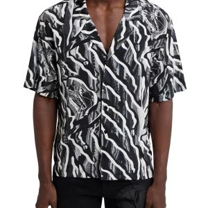 Carlo Colucci Oversized Korte Mouwen Overhemd met print Zwart Wit Maat-L.