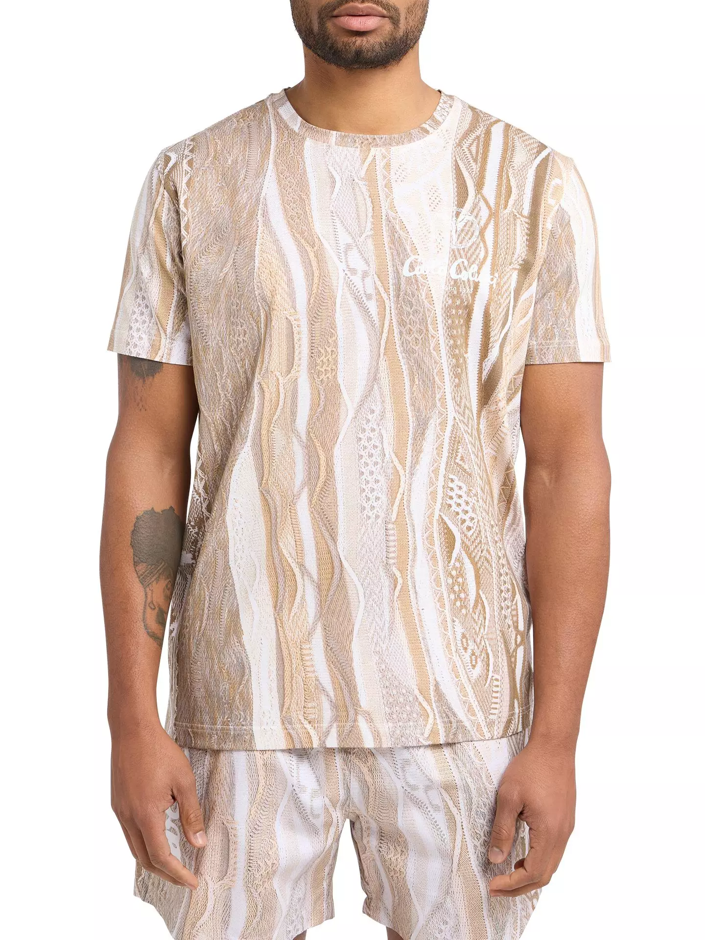Carlo Colucci t-shirt met volledige print beige kleur - Afbeelding 2