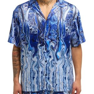 Carlo Colucci oversized overhemd Fusion Blauw