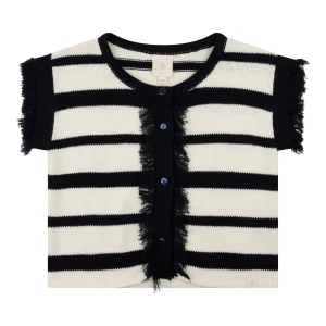 Navy Natural – Claire Striped Ruffle Gillet