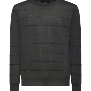 Montechiaro Trui Ronde Hals Groen/Marine blauw.