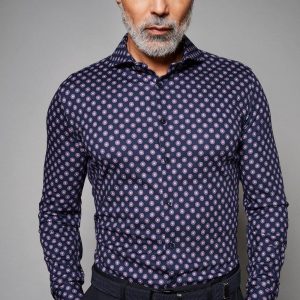 Desoto overhemd Luxury line met bloemetjes print, Blauw