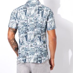 Desoto overhemd Modern BD met all over print, Blauw - Wit