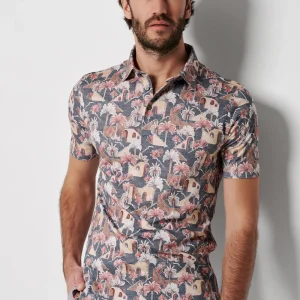 Desoto Polo korte mouw palmbomen print Grijs